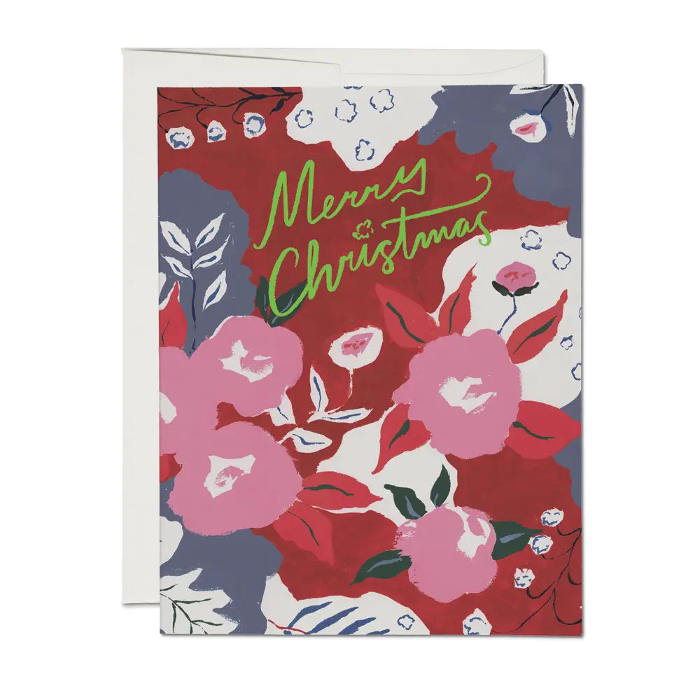 ruby red flower christmas greeting card