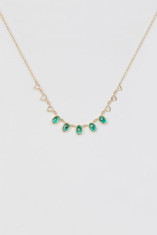 multi emerald & rose-cut champagne diamond necklace