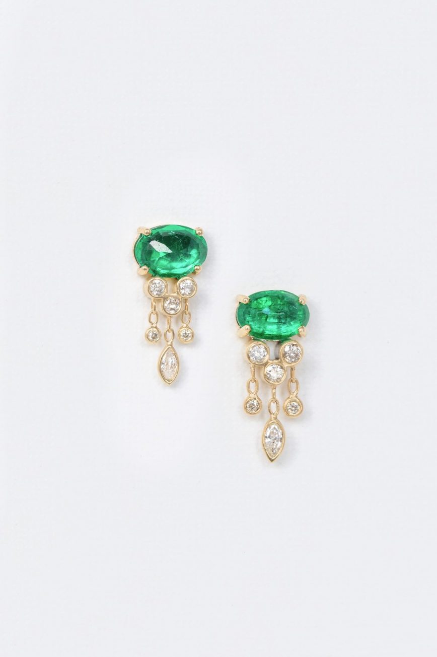 emerald & diamond jellyfish earrings