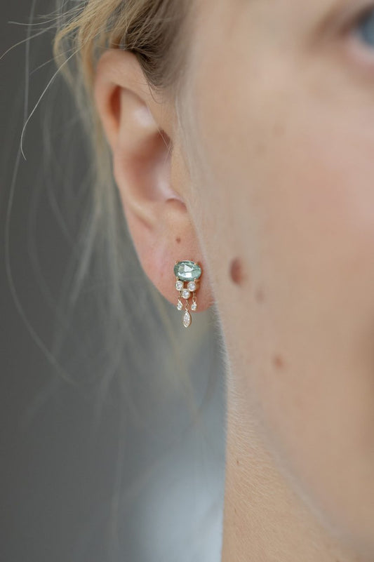 green sapphire & diamond jellyfish earrings