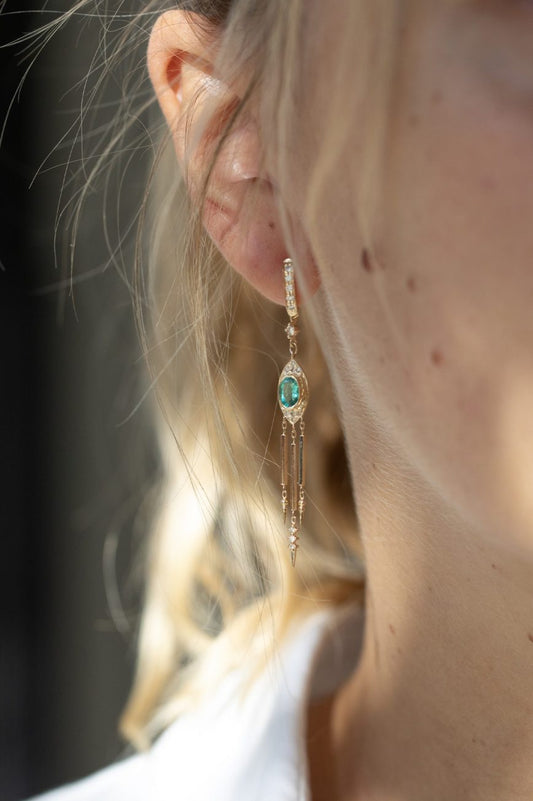 totem emerald & diamond fringe earrings