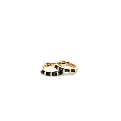 baguette tiny hoop earrings - blue sapphire