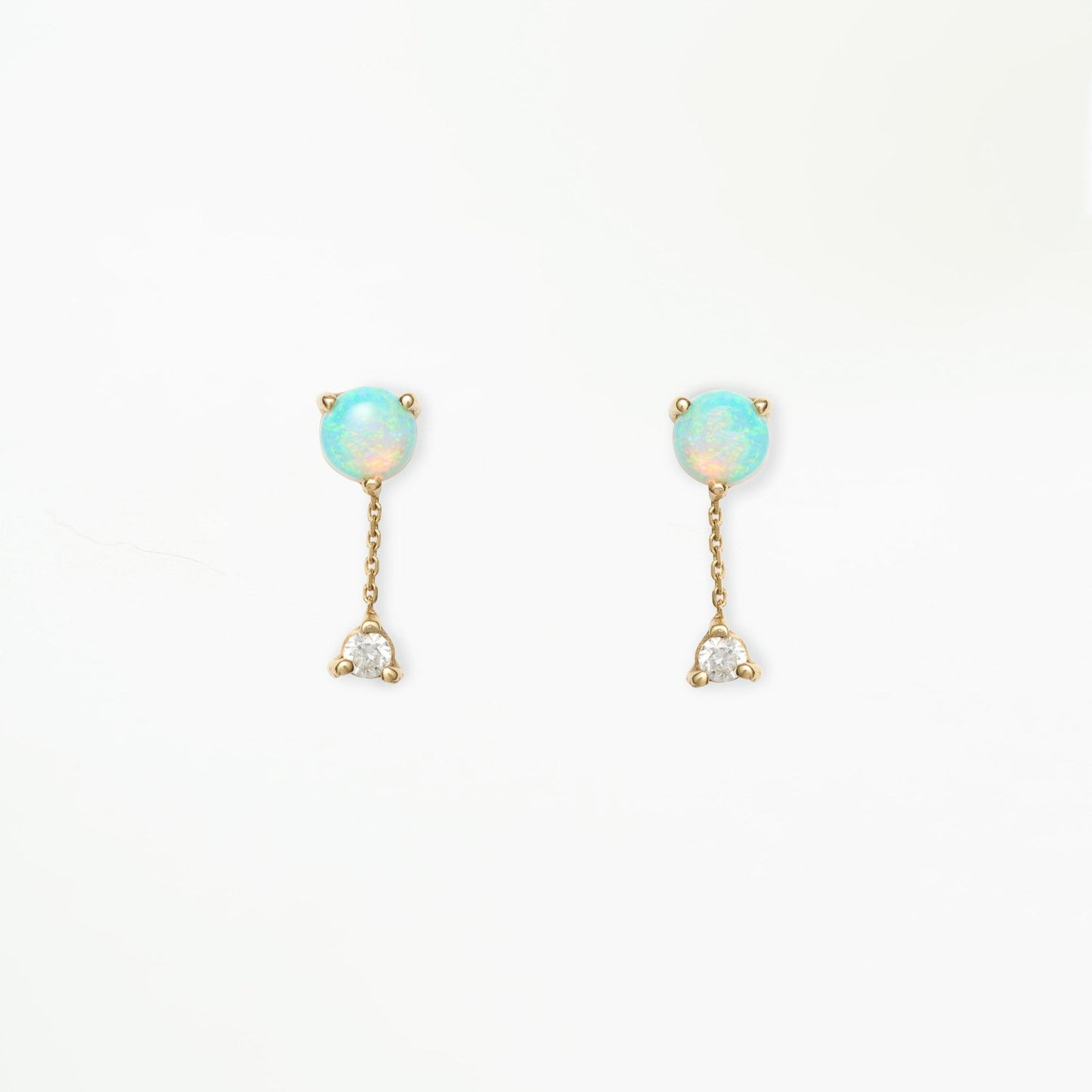 wwake / large two-step chain earrings - opal + diamond