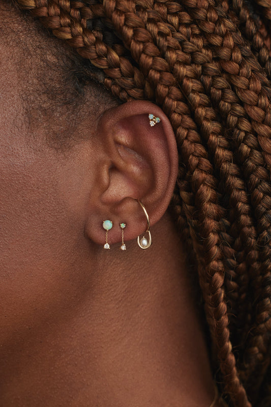 wwake / large two-step chain earrings - opal + diamond