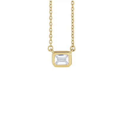 emerald-cut bezel solitaire necklace - grown diamond