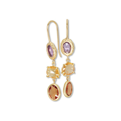 triple drop earrings - sunset rainbow sapphires