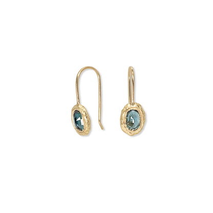 oval fixed hook earrings - blue sapphire