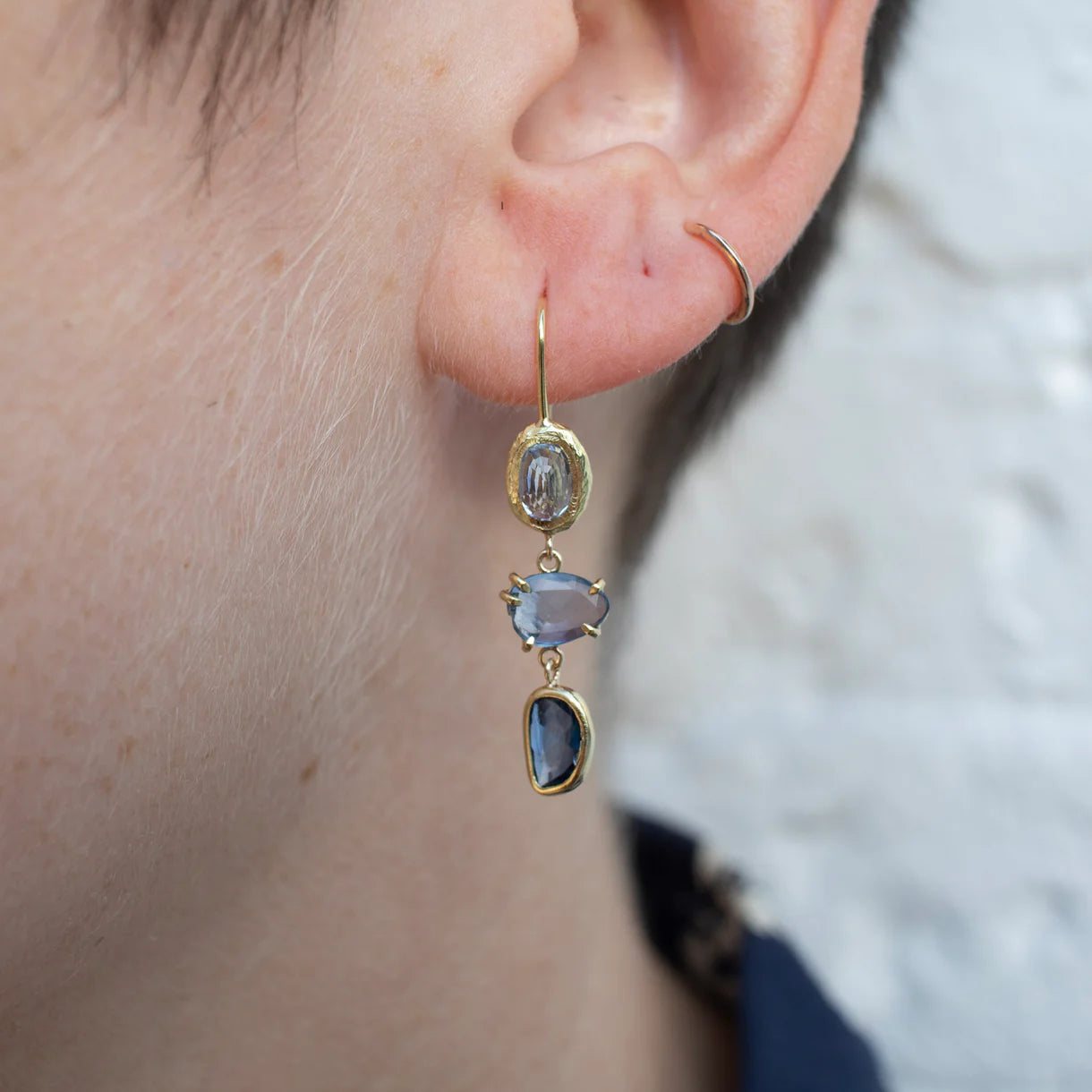 triple drop earrings - blue sapphire ombre