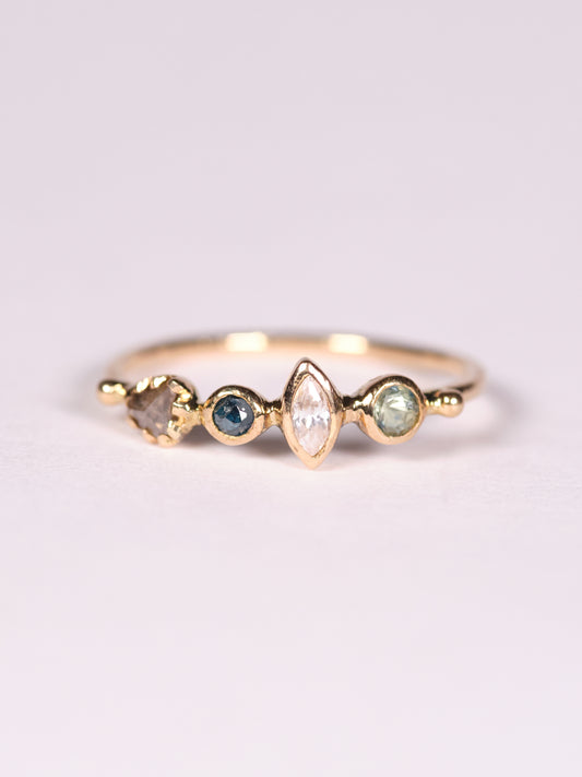 simple ring band - diamond + white sapphire + blue sapphire