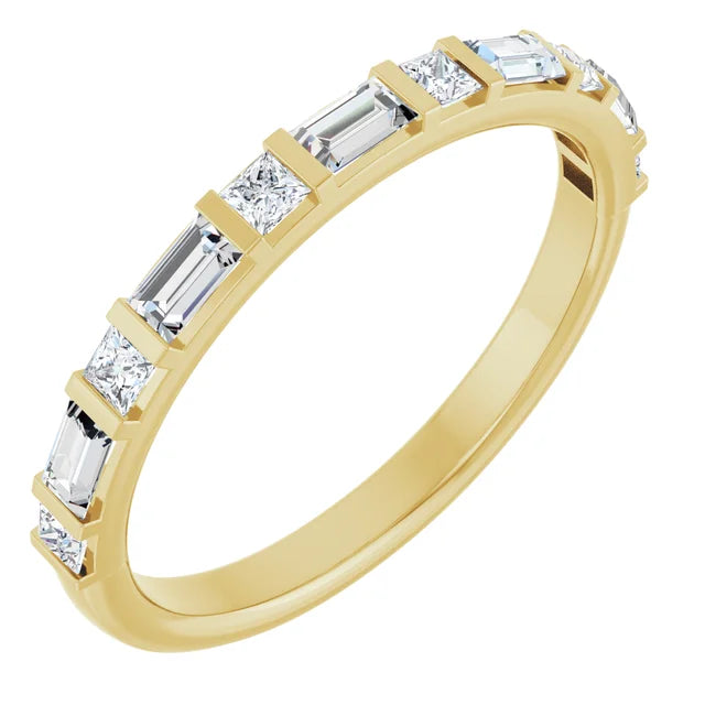 baguette + square stone half-eternity ring band - grown diamond