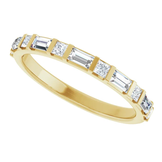 baguette + square stone half-eternity ring band - grown diamond