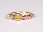 simple ring band - diamond + yellow tourmaline + pink spinel