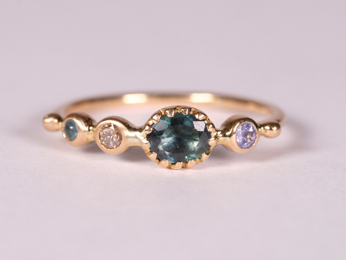 simple ring band - tanzanite + sapphire + diamond + topaz