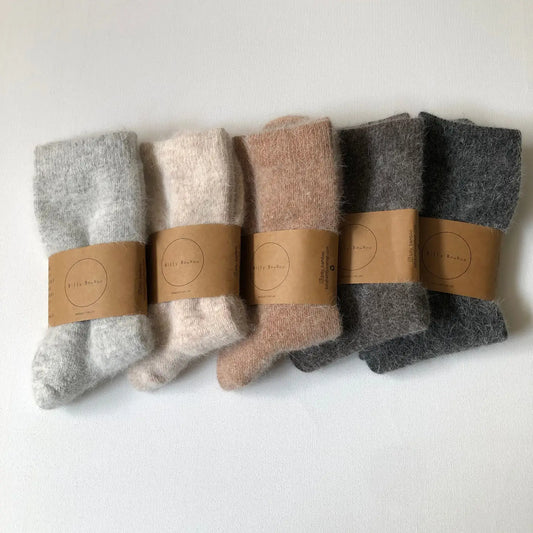 billy bamboo / neutral fluffy angora socks