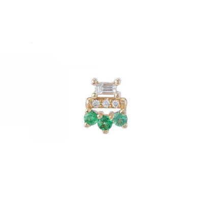 baguette lace stud earring - natural emerald + diamond - single