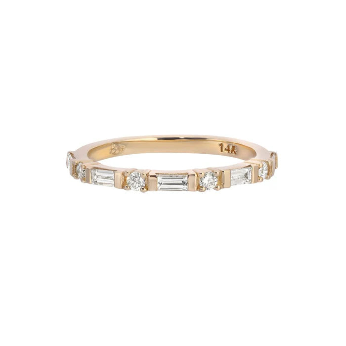 baguette round half eternity ring band - natural diamond