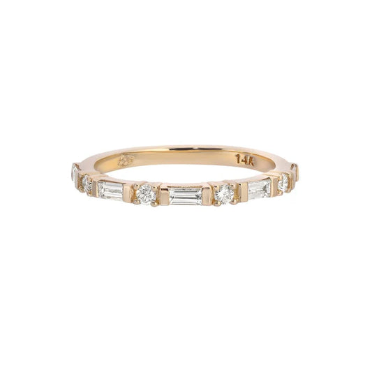 baguette round half eternity ring band - natural diamond