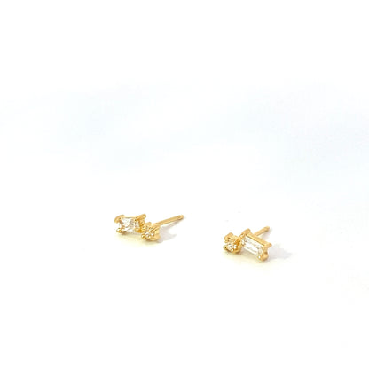 baguette + round stone stud earrings - cz