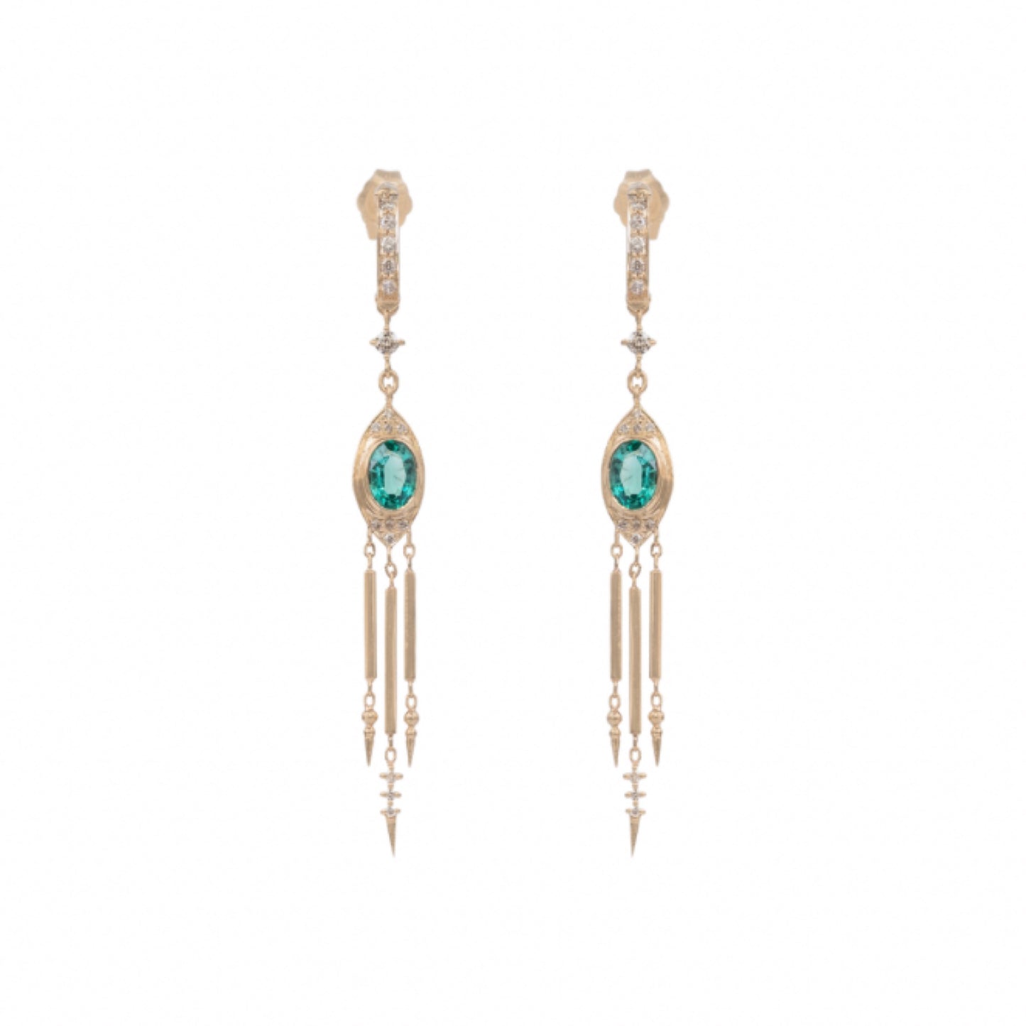 totem emerald & diamond fringe earrings