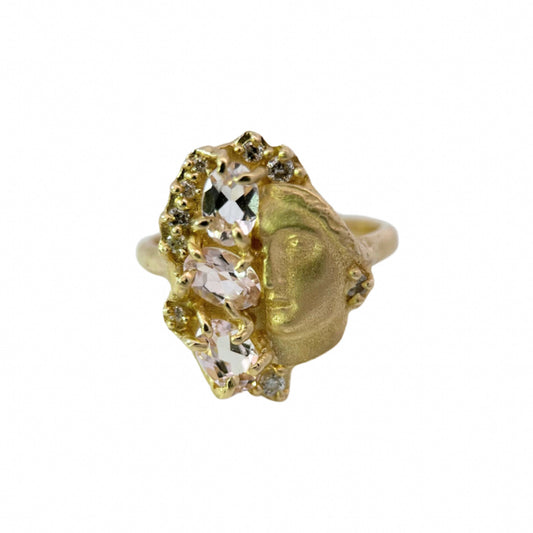 fragmented sybil ring - morganite + diamond