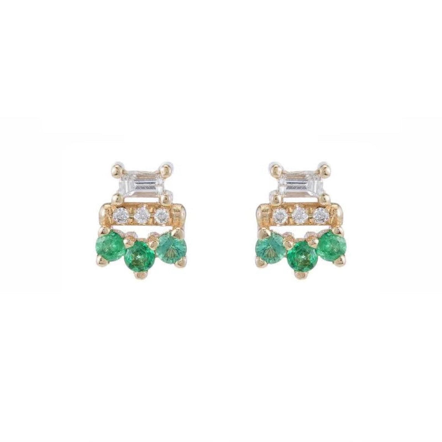 baguette lace stud earrings - natural emerald + diamond