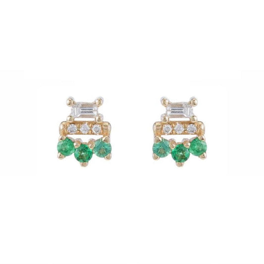 baguette lace stud earrings - natural emerald + diamond