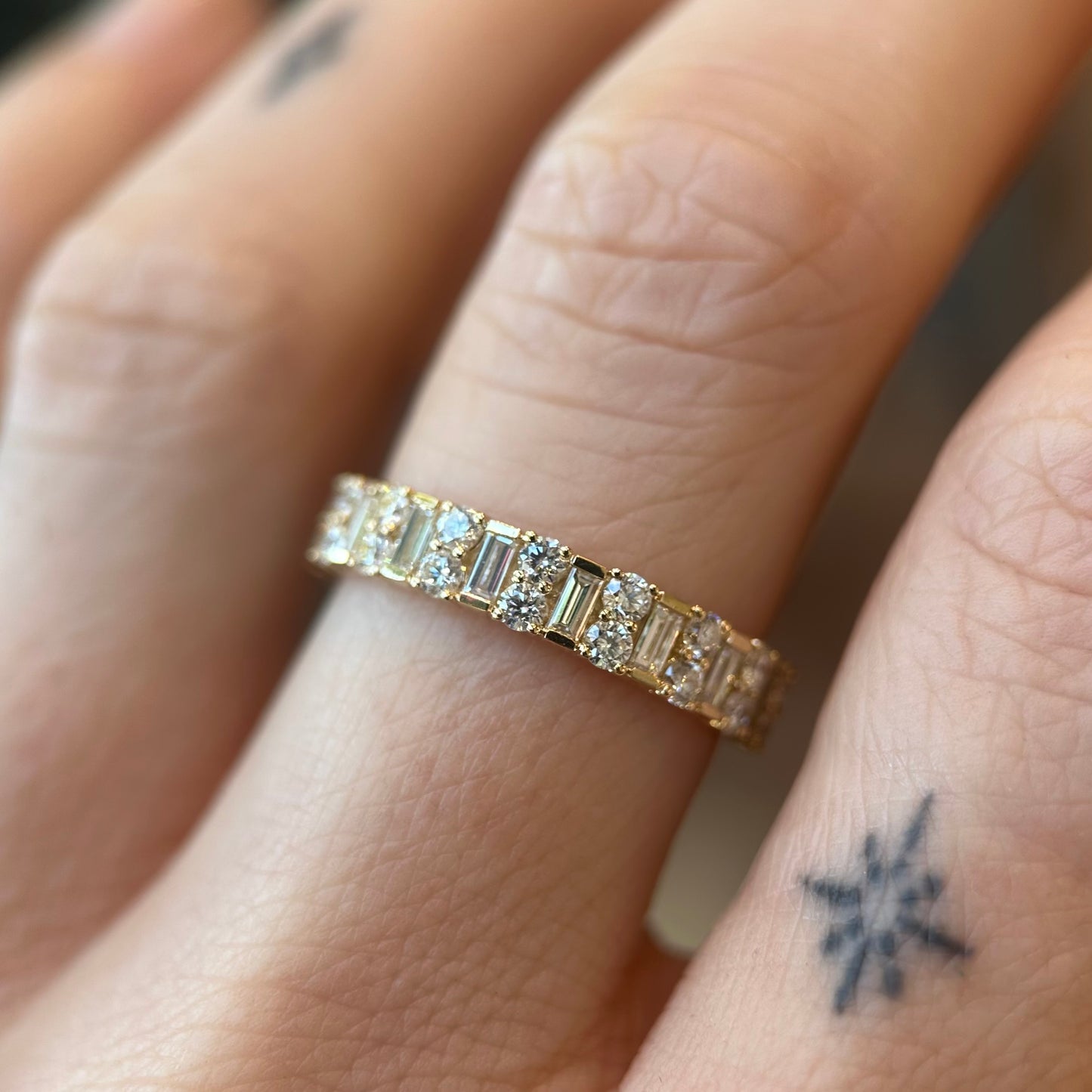 baguette + round statement ring band - grown diamond