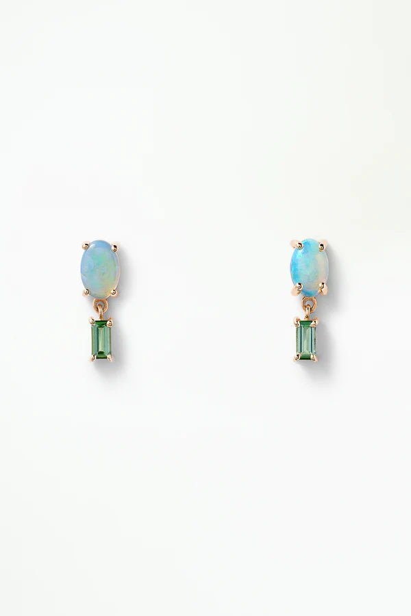 wwake / stela drop earrings - opal + tourmaline