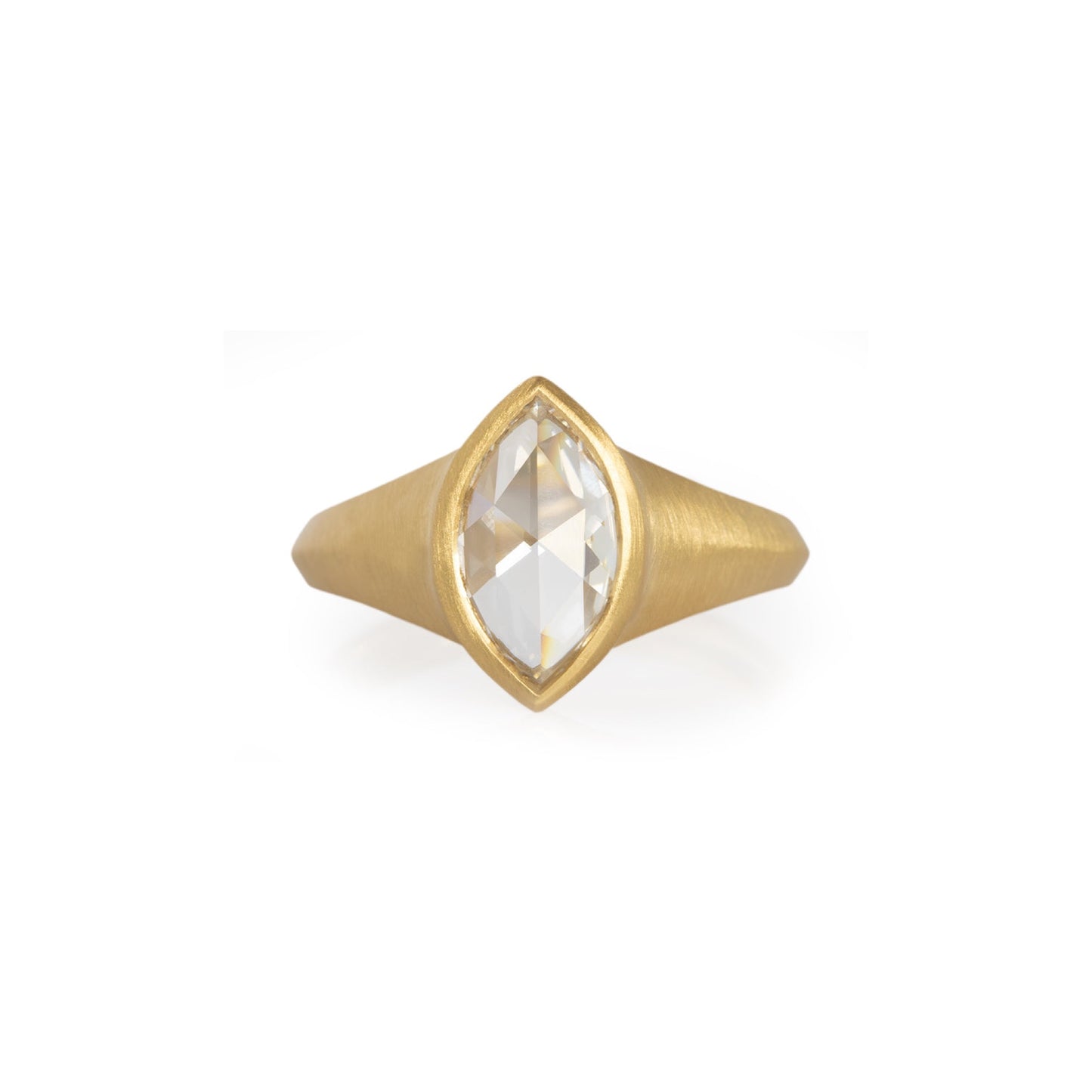 rose-cut marquise tapered signet ring - grown diamond