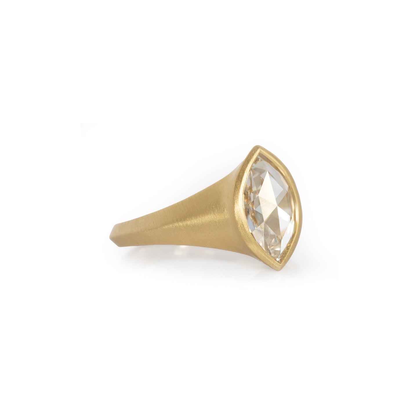 rose-cut marquise tapered signet ring - grown diamond