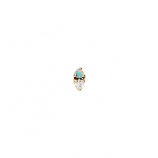 wwake / two-step stud earring - opal + diamond - single