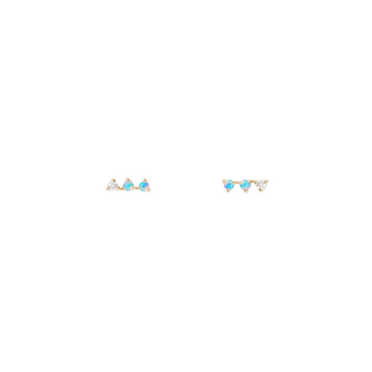 wwake / three-step stud earrings - opal + diamond