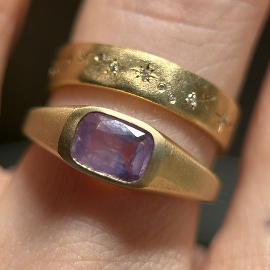 silky purple sapphire signet ring