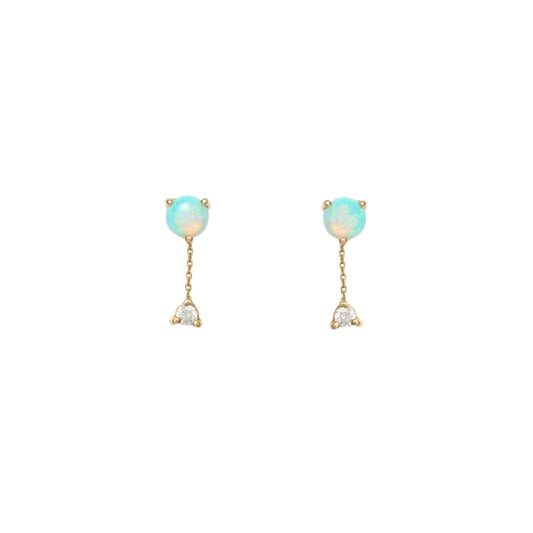 wwake / large two-step chain earrings - opal + diamond