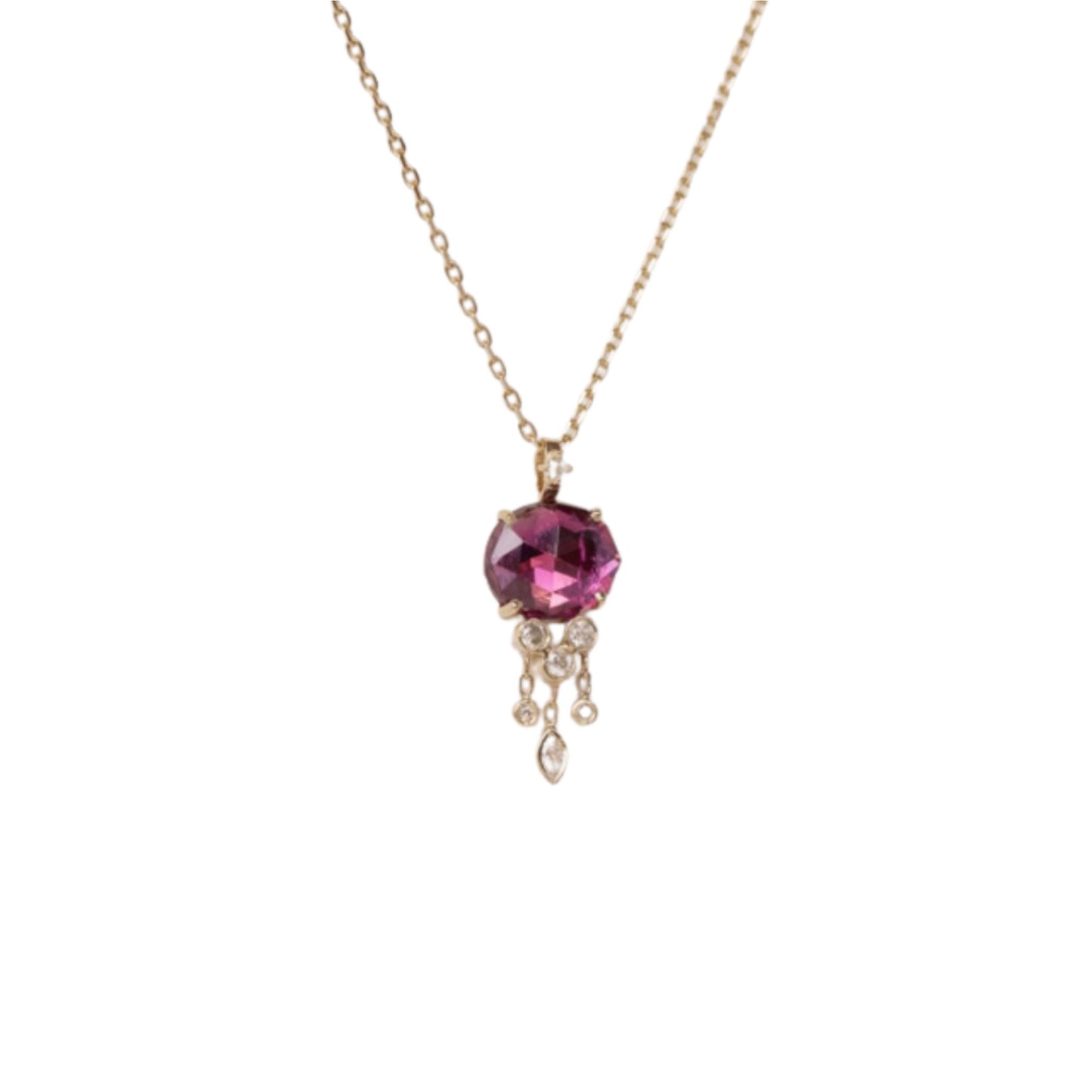 pink tourmaline & dangling diamonds jellyfish necklace