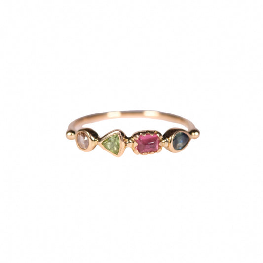 simple ring band - blue sapphire + pink tourmaline + green tourmaline + diamond