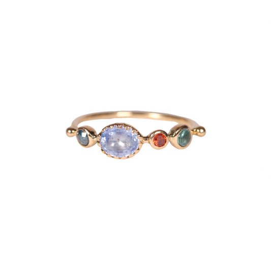 simple ring band - blue tourmaline + orange sapphire + blue sapphire + diamond