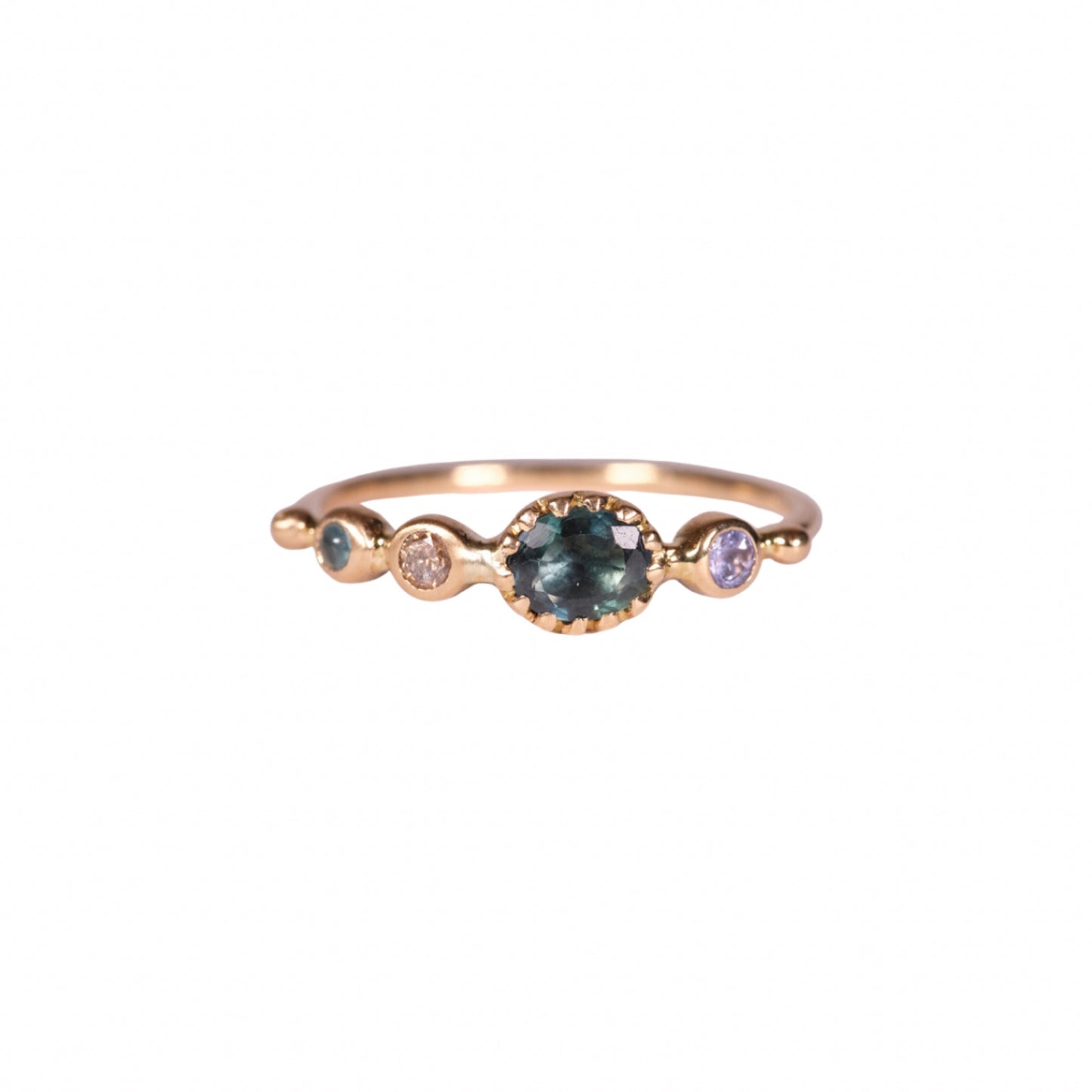 simple ring band - tanzanite + sapphire + diamond + topaz