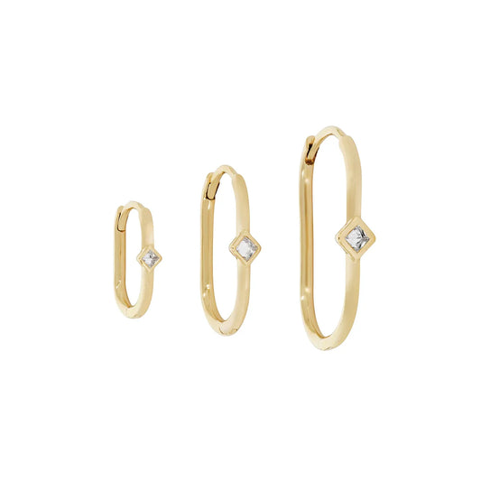 métier / reverse-set princess diamond oval clicker hoop earring - single