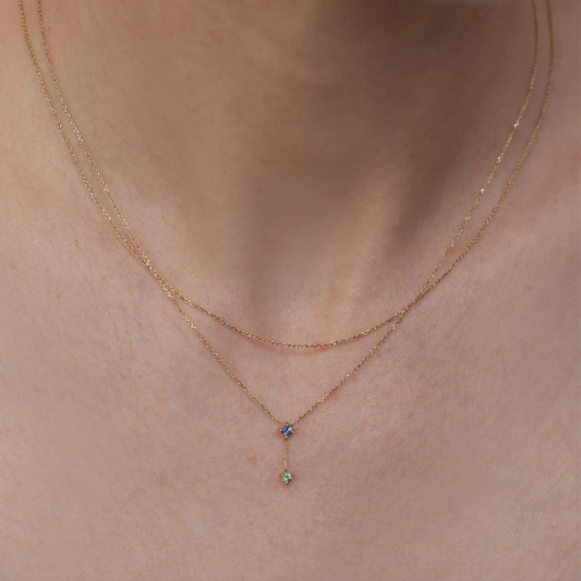 wwake / two-step chain drop necklace - sapphire + green tourmaline