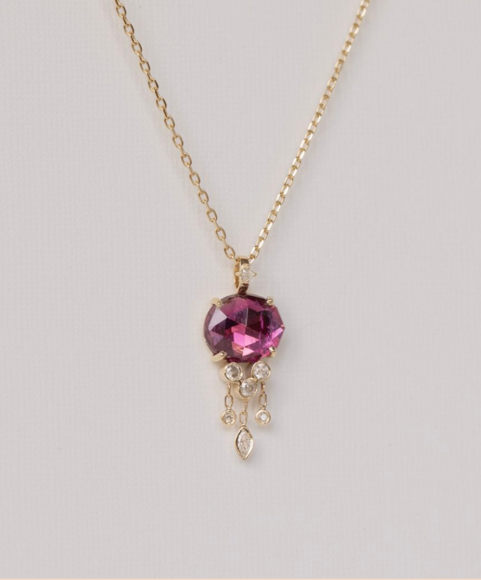 pink tourmaline & dangling diamonds jellyfish necklace