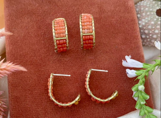 beaded cuff post hoop earrings