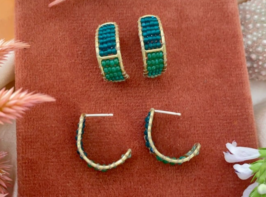 beaded cuff post hoop earrings