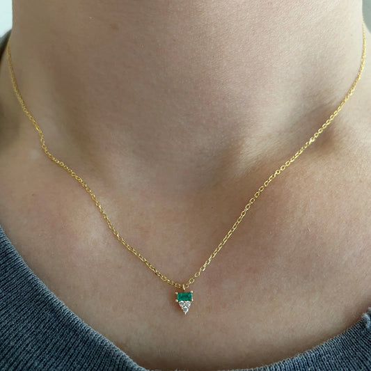 baguette cluster necklace - natural emerald + diamond