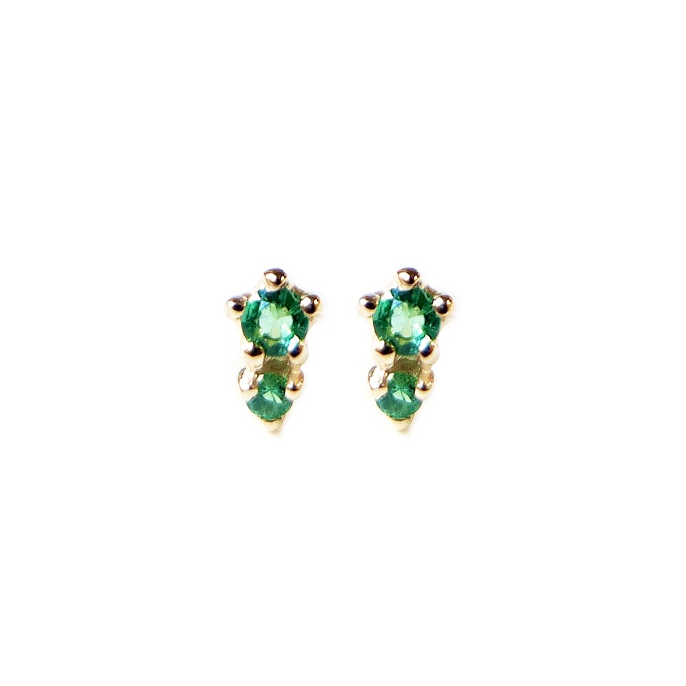 two-stone stud earrings - emerald