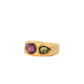 three stone ring band - dark pink & green sapphire