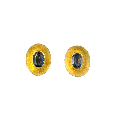 faceted sapphire oval bowl-framed stud earrings