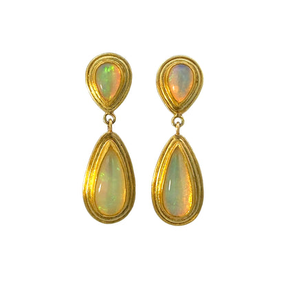 ethiopian opal double-framed teardrop earrings