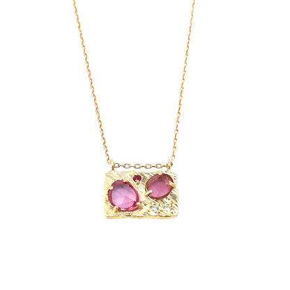 medium collage necklace  - diamond + pink sapphire + pink tourmaline + ruby