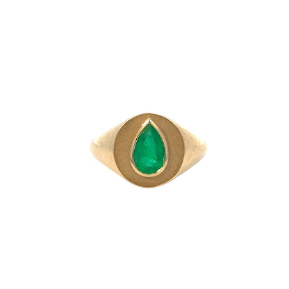 pear-cut emerald signet ring